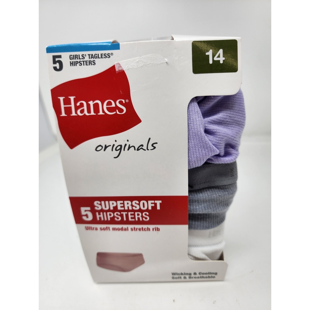 Hanes Girls Originals Supersoft Hipsters Multicolor Modal Blend Casual Size 14